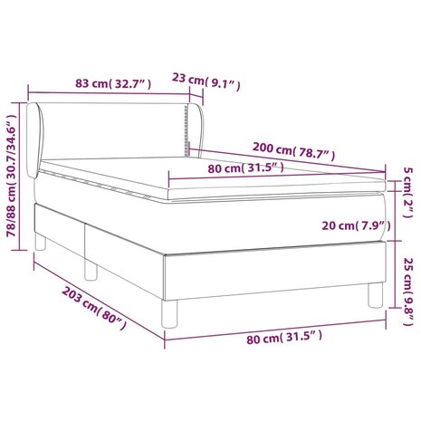 Boxspring met matras fluweel lichtgrijs 80x200 cm 8720287412731 7