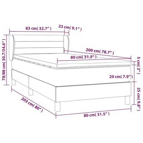 Boxspring met matras fluweel lichtgrijs 80x200 cm 8720287413936 7