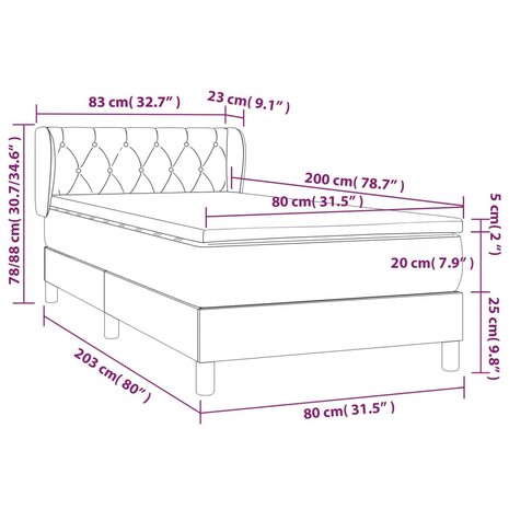 Boxspring met matras fluweel lichtgrijs 80x200 cm 8720287415138 7