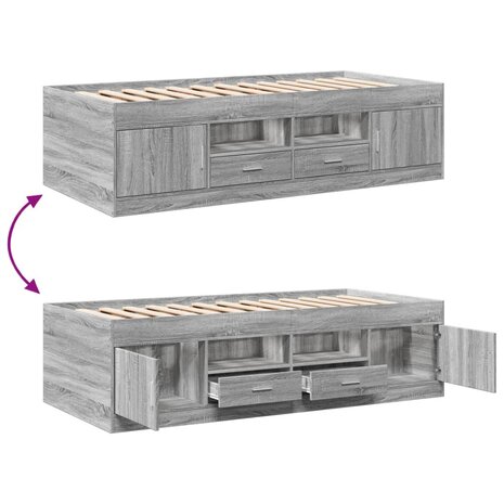 Slaapbank met lades 90x190 cm bewerkt hout grijs sonoma eiken 8721102619090 7