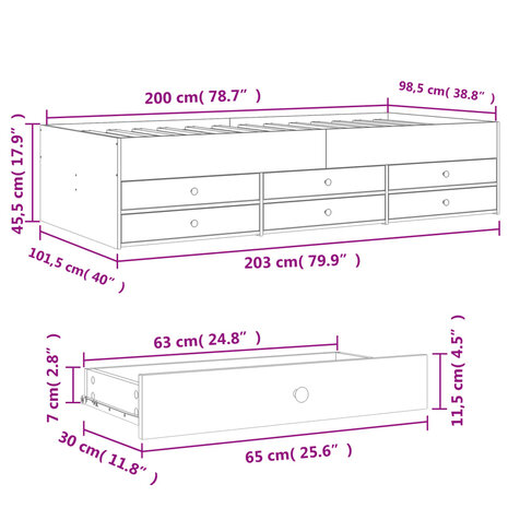 Slaapbank met lades 100x200 cm bewerkt hout gerookt eikenkleur 8721102625244 10