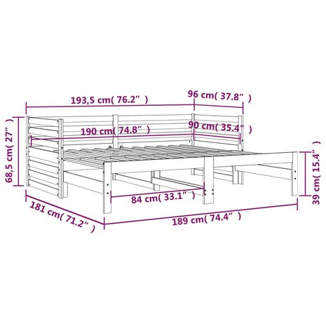 Slaapbank uitschuifbaar grenenhout honingbruin 2x(90x190) cm 8720287133728 12