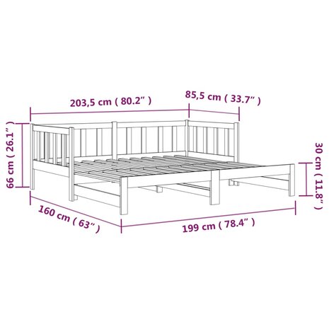 Slaapbank uitschuifbaar 2x(80x200) cm massief grenenhout zwart 8720287134084 12