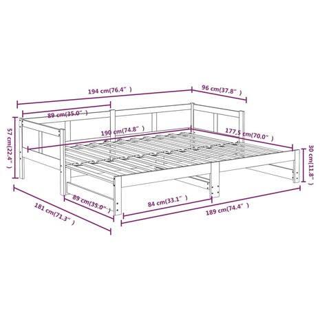 Slaapbank uitschuifbaar massief grenenhout zwart 2x(90x190) cm 8720287072447 12