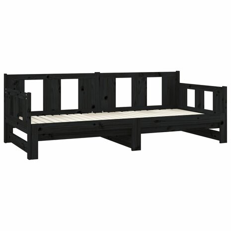 Slaapbank uitschuifbaar massief grenenhout zwart 2x(80x200) cm 8720287072690 7