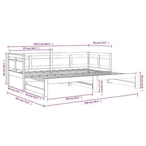 Slaapbank uitschuifbaar massief grenenhout wit 2x(90x200) cm 8720287072911 11