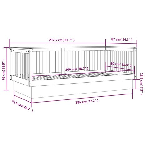 Slaapbank 80x200 cm massief grenenhout grijs 8720287214410 11