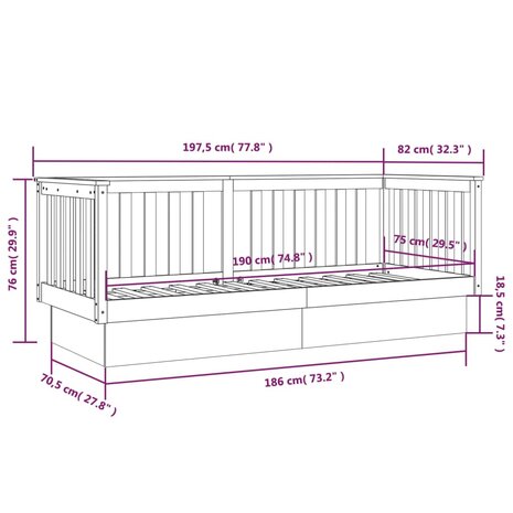 Slaapbank 75x190 cm massief grenenhout wit 8720287214557 11