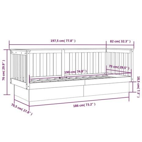 Slaapbank 75x190 cm massief grenenhout zwart 8720287214588 11