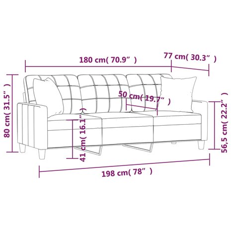 Driezitsbank met sierkussens 180 cm kunstleer grijs 8721012057777 8