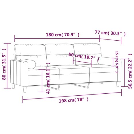 Driezitsbank met sierkussens 180 cm stof lichtgeel 8721012058019 8