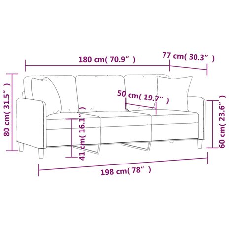 Driezitsbank met sierkussens 180 cm stof lichtgrijs 8721012058842 8