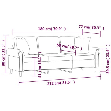 Driezitsbank met sierkussens 180 cm fluweel zwart 8721012059276 8