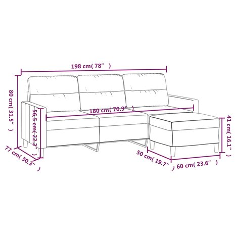 Driezitsbank met voetenbank 180 cm stof zwart 8721012060449 7