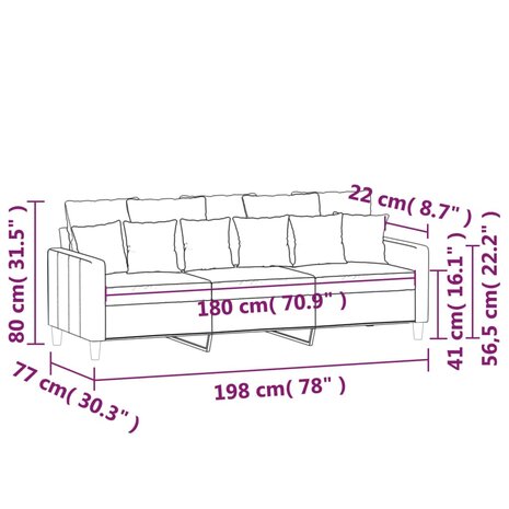 Driezitsbank 180 cm fluweel wijnrood 8721012140431 8