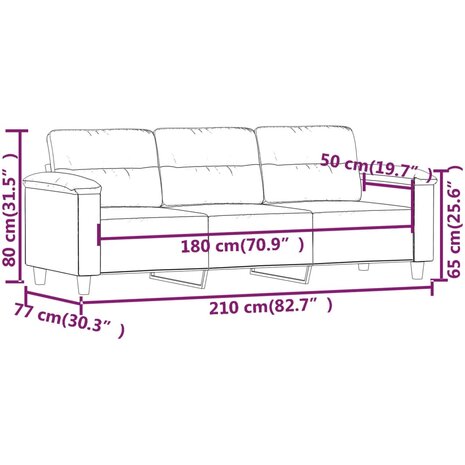 Driezitsbank 180 cm microvezelstof donkergrijs 8721012136540 8