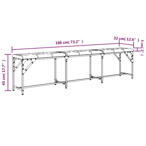 Eetkamerbank 186x32x45 cm staal en kunstleer zwart 8721012164260 8