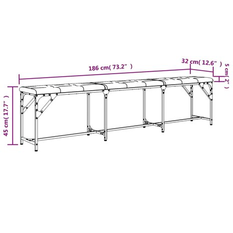 Eetkamerbank 186x32x45 cm staal en stof donkergrijs 8721012164284 8