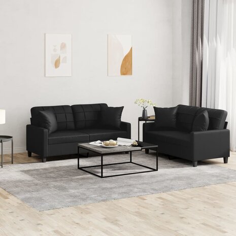 2-delige Loungeset met kussens kunstleer zwart 8721012063358 1