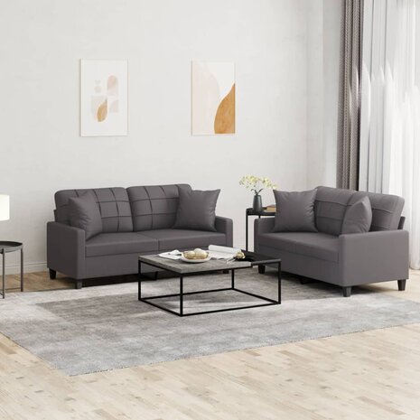 2-delige Loungeset met kussens kunstleer grijs 8721012063372 1