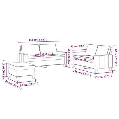 3-delige Loungeset met kussens fluweel lichtgrijs 8721012064737 9