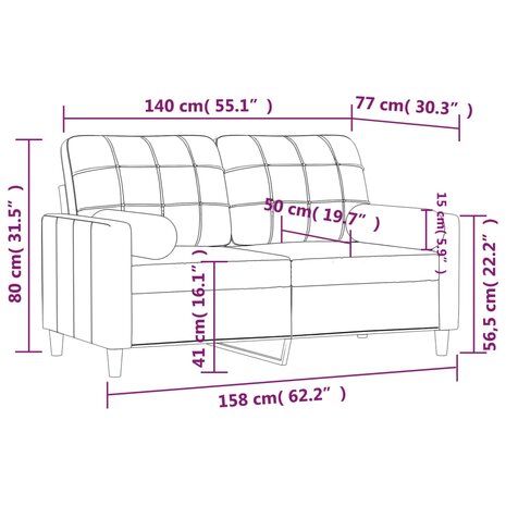 Tweezitsbank met sierkussens 140 cm stof zwart 8721012057531 8