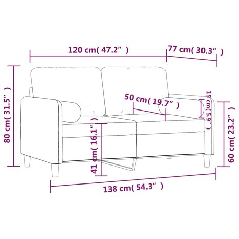 Tweezitsbank met sierkussens 120 cm fluweel lichtgrijs 8721012058385 8