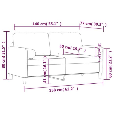 Tweezitsbank met sierkussens 140 cm fluweel donkergrijs 8721012058491 8