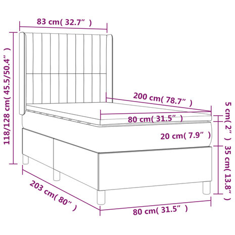 Boxspring met matras fluweel donkergrijs 80x200 cm 8720287345398 7