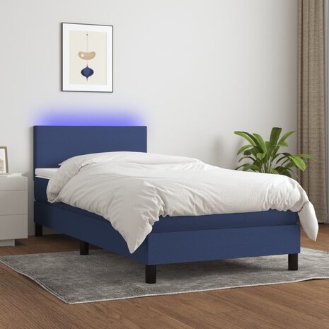 Boxspring met matras en LED stof blauw 80x200 cm 8720287364795 1