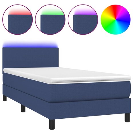 Boxspring met matras en LED stof blauw 80x200 cm 8720287364795 2