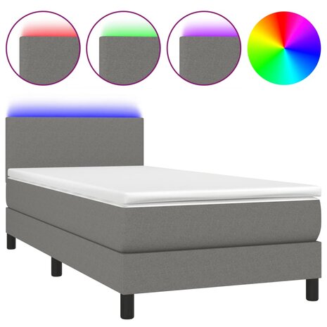 Boxspring met matras en LED stof donkergrijs 90x200 cm 8720287364900 2