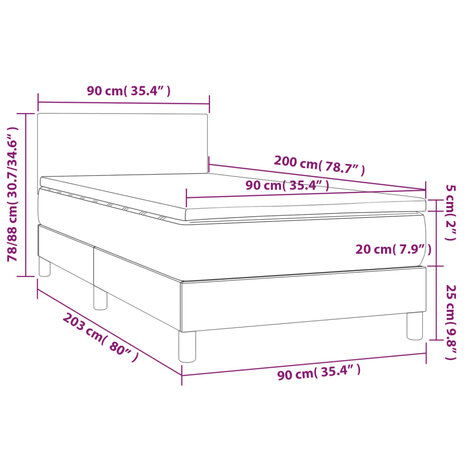 Boxspring met matras en LED stof donkergrijs 90x200 cm 8720287364900 8