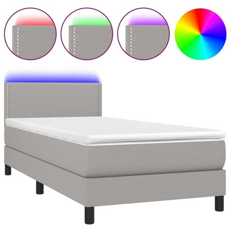 Boxspring met matras en LED stof lichtgrijs 90x200 cm 8720287365693 2