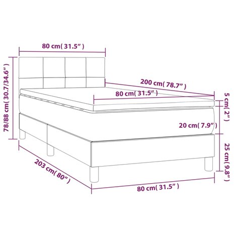 Boxspring met matras en LED stof donkergrijs 80x200 cm 8720287366348 8