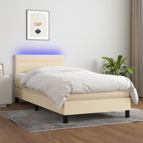 Boxspring met matras en LED stof crèmekleurig 80x200 cm 8720287367185 1