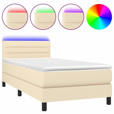 Boxspring met matras en LED stof crèmekleurig 80x200 cm 8720287367185 2