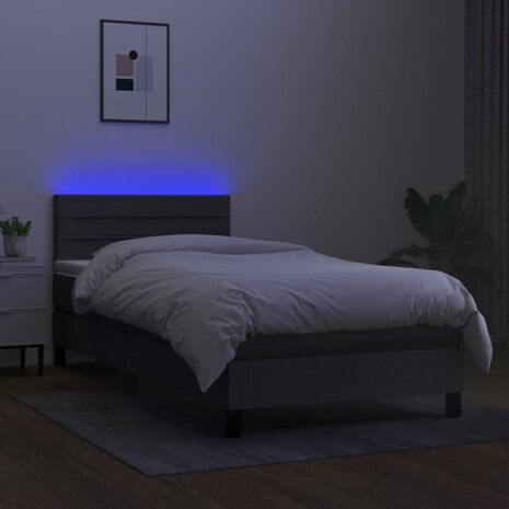 Boxspring met matras en LED stof donkergrijs 90x200 cm 8720287367307 4