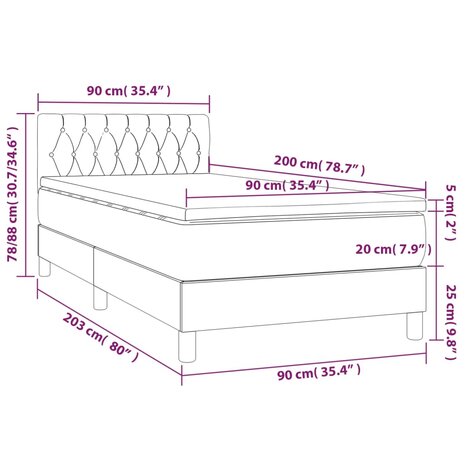 Boxspring met matras en LED stof donkergrijs 90x200 cm 8720287368908 8