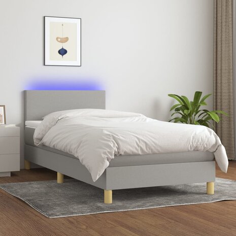 Boxspring met matras en LED stof lichtgrijs 90x200 cm 8720287370499 1