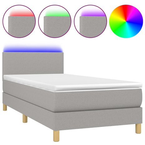 Boxspring met matras en LED stof lichtgrijs 90x200 cm 8720287370499 2