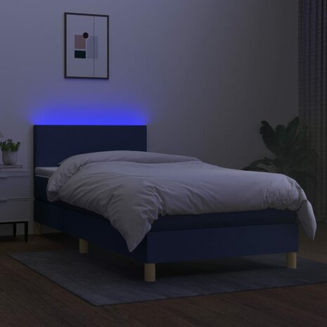 Boxspring met matras en LED stof blauw 90x200 cm 8720287370550 4