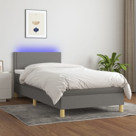 Boxspring met matras en LED stof donkergrijs 90x200 cm 8720287371304 1