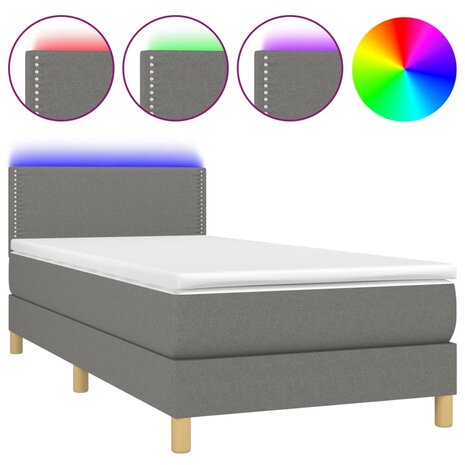 Boxspring met matras en LED stof donkergrijs 90x200 cm 8720287371304 2