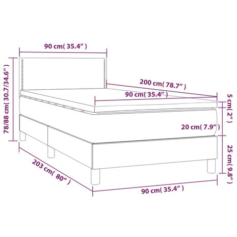 Boxspring met matras en LED stof donkergrijs 90x200 cm 8720287371304 8