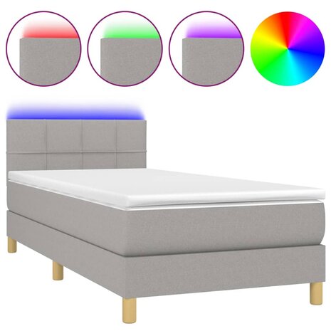 Boxspring met matras en LED stof lichtgrijs 90x200 cm 8720287372097 2