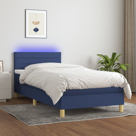 Boxspring met matras en LED stof blauw 80x200 cm 8720287372790 1