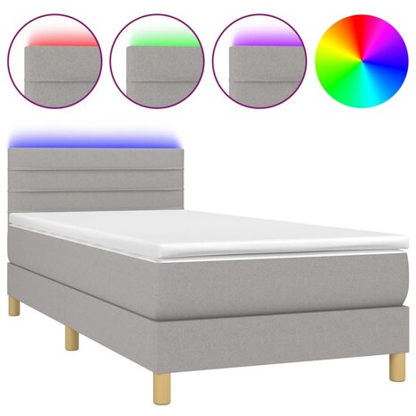 Boxspring met matras en LED stof lichtgrijs 90x200 cm 8720287372899 2