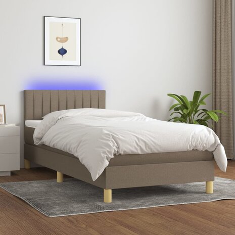 Boxspring met matras en LED stof taupe 80x200 cm 8720287373575 1