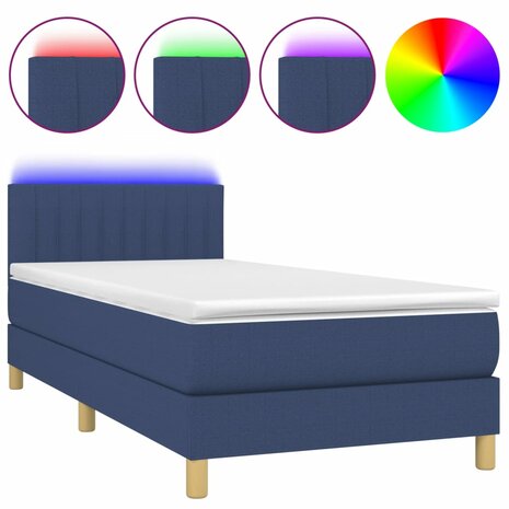 Boxspring met matras en LED stof blauw 80x200 cm 8720287373599 2